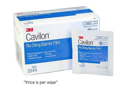 Skin Barrier Wipe 3M™ Cavilon™ No Sting 35 to 65% Strength Hexamethyldisiloxane / Isooctane / Acrylate Terpolymer / Polyphenylmethylsiloxane Individual Packet Sterile