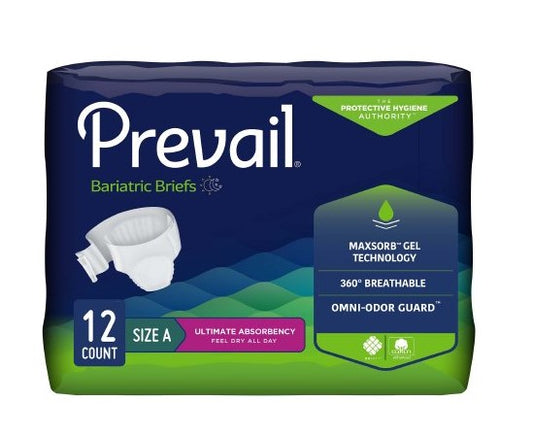 Unisex Adult Incontinence Brief Prevail® Bariatric  Disposable Heavy Absorbency waist sizes 62"-73"